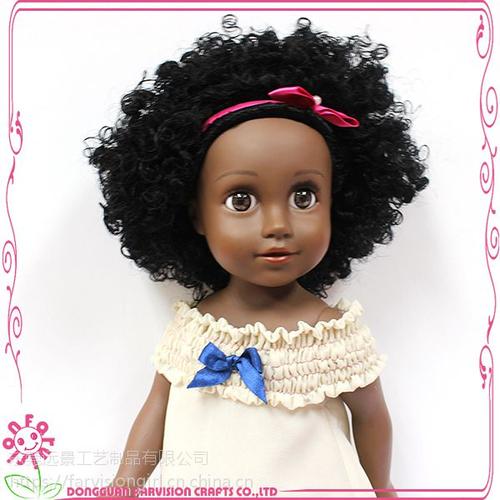 娃娃定做18寸黑人爆炸头美国女孩全搪胶娃娃儿童生日礼物【衣服鞋子可
