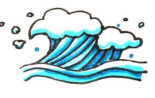 海浪风景简笔画步骤图片-海水的波动现象