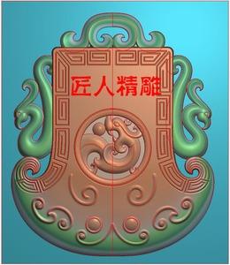 镂空斧子龙凤斧头挂件精雕图浮雕图灰度草龙石雕仿古龙牌玉雕福龙