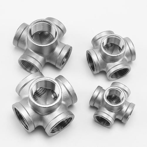 304不锈钢内丝五通dn15立体内牙5通管件4/6分1寸等径水管接头配件