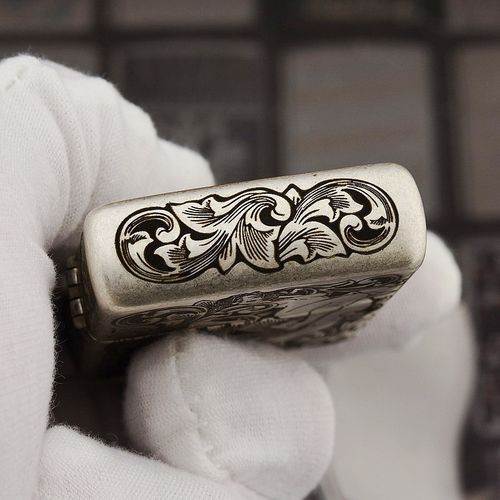 zippo 121fb古银 五面精雕唐草花仙子