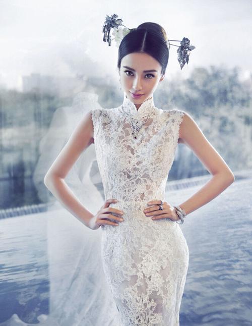 angelababy婚纱旗袍大片,精致妆容令人赞叹不已