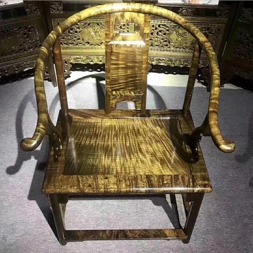 大檀四川金丝楠乌木圈椅三件套满水波纹老料红木中式古典家具摆件