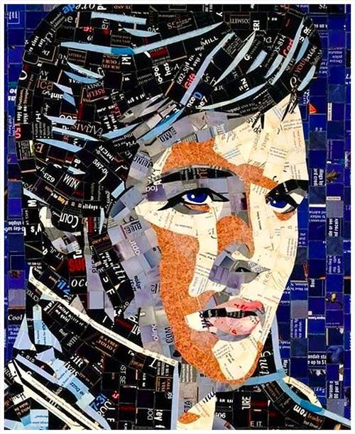 用拼贴艺术创作的女性人物肖像绘画作品