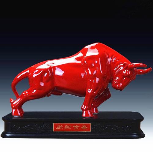 大号盛世鸿运鸿运牛牛气冲天红牛吉祥物股市家居装饰