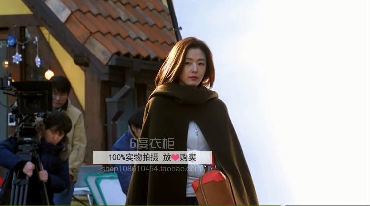 【毛呢外套】 来自星星的你同款千颂伊金智贤长款斗篷连帽外套大衣