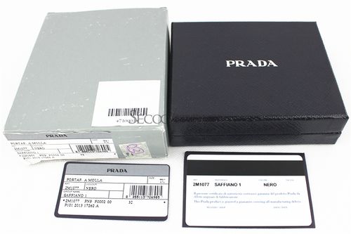 prada普拉达 黑色2m1077十字纹男士大钞夹2折短款钱包