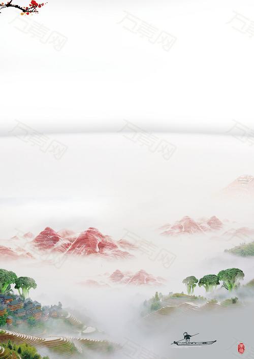 山水风景水彩意境背景