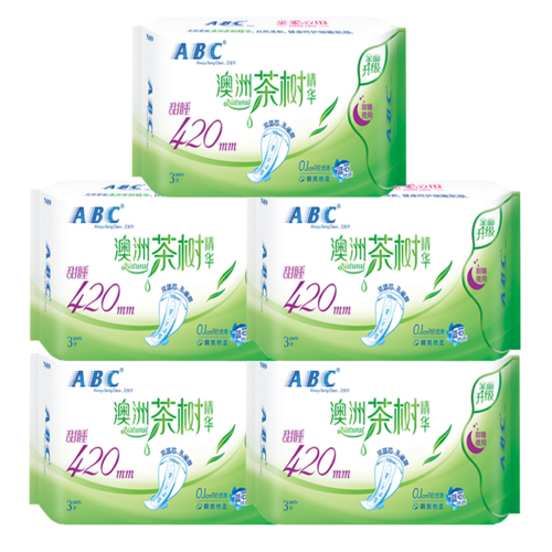 abc卫生巾澳洲茶树精华 0.1cm轻透薄甜睡超长夜用420mm*3片*5包