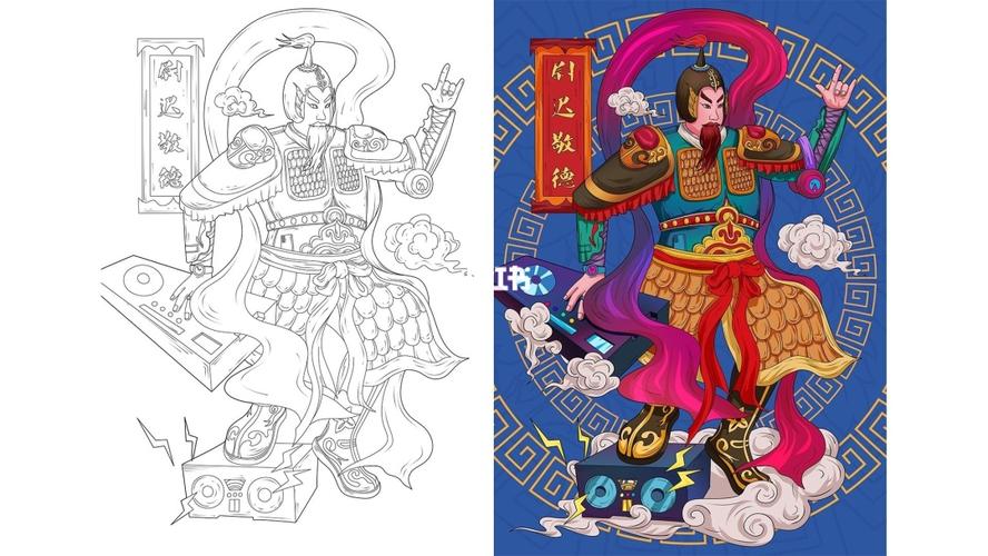 国潮门神_手绘_国潮_文化_绘画