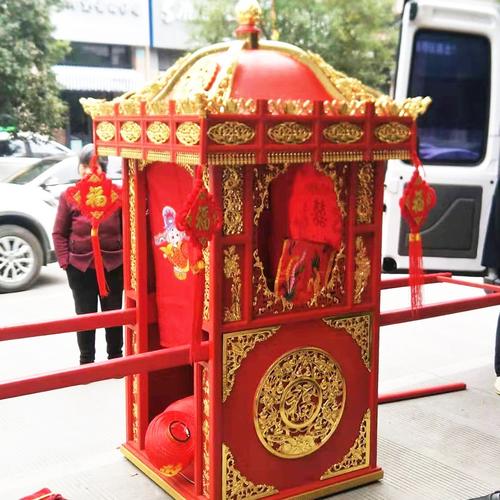 2s021大轿婚庆古典木质工艺八抬木雕卯榫花轿节庆布艺