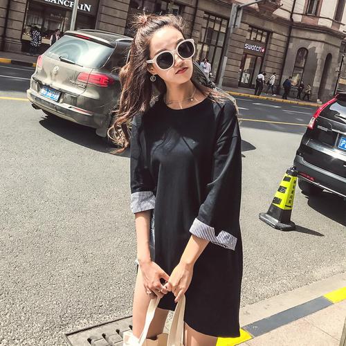 rampage女装特卖旗舰店(旧) 个性高腰开叉中长款t恤圆领时尚上衣