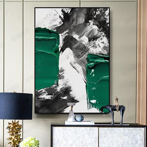 现代简约轻奢手绘油画厚油色块立体抽象画玄关客厅酒店装饰挂画竖