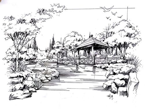 景观手绘效果图线稿_手绘_文化_绘画