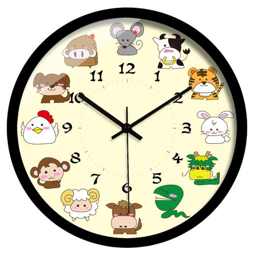 包邮动物数字儿童钟表可爱卡通十二生肖宝宝学校挂钟