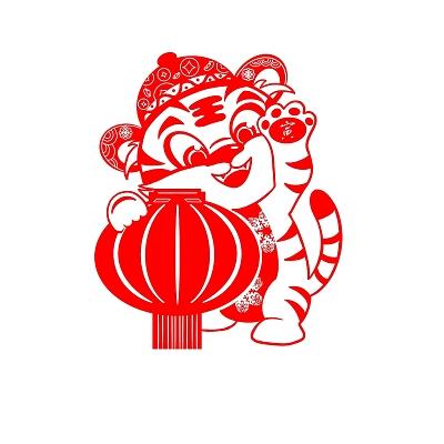 虎年窗花卡通老虎新年灯笼窗花psdpng素材虎年新年春节2022年窗花