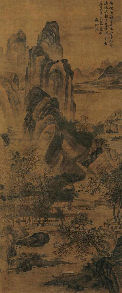 在北宋画院时,其山水继承了荆浩,关仝,范宽的风格,以硬线条作密集的小