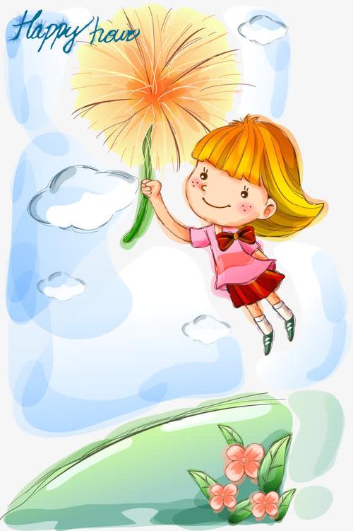 手握蒲公英的小女孩