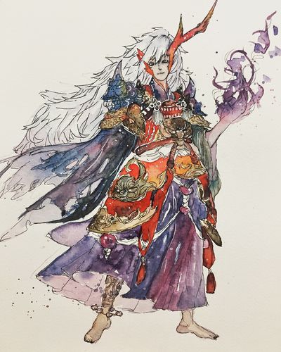 阴阳师茨木童子水彩