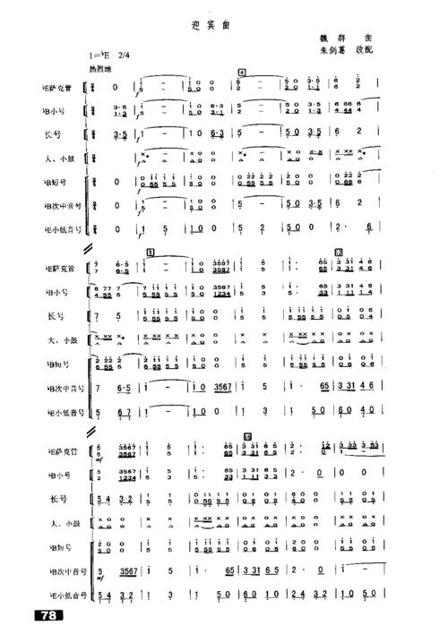 迎宾曲简谱迎宾曲管乐合奏缩编简谱