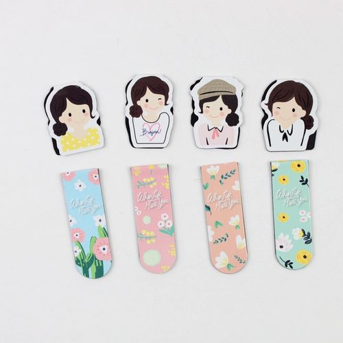 青壹坊创意可爱23号女生磁性书签套装 清新碎花女孩学生阅读书签