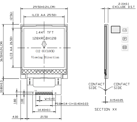 44 inch tft lcd display with 128x128 resolution ,pins 10p 65k