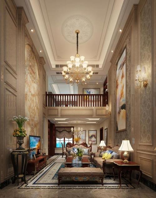 【浩天装饰】蜜糖小城210平复式欧式风格——客厅效果图