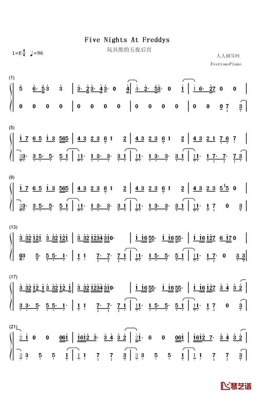 five nights at freddy"s钢琴简谱-数字双手-the living tombstone