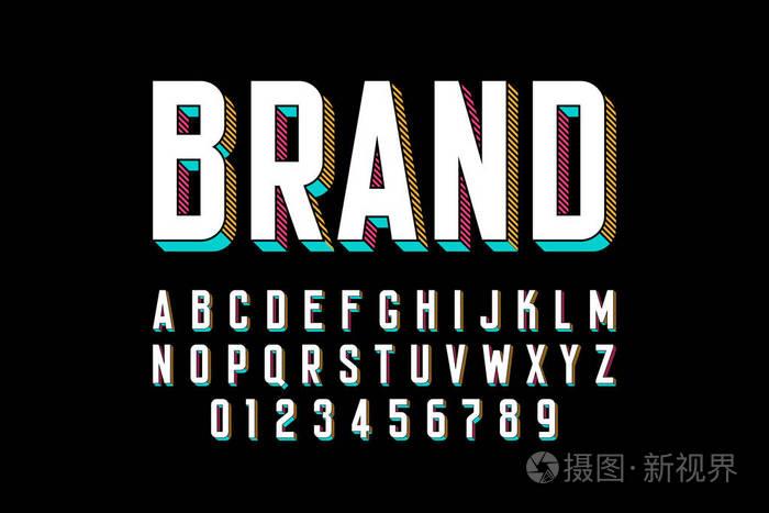 现代粗体3d 字体设计, 字母和数字