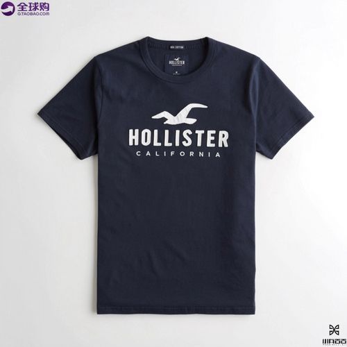 美国代购hollister/时尚男士夏季图案字母圆领修身海鸥短袖t恤
