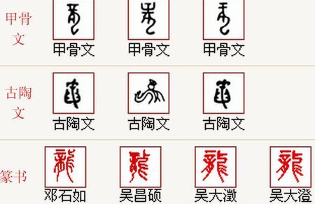 龙的甲骨文,大篆,金文,小篆,隶书