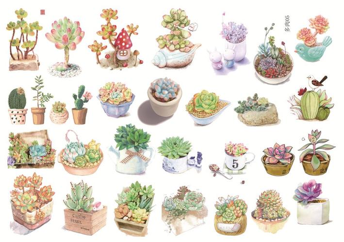 手帐贴纸相册装饰 手绘多肉植物 笔记本日记贴纸 手账