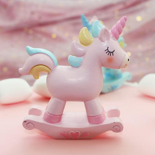 烘焙 diy 粉色摇摇马独角兽儿童生日婚庆蛋糕装饰公仔摆件玩具小马