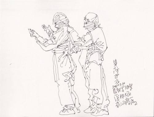 武汉加油张春新心系武汉速写作品欣赏