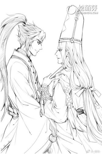 手绘经典手游黑白无常同人插画线稿素材下载
