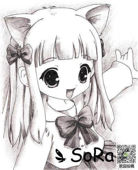 可爱好看动漫小女生铅笔画图片(3)