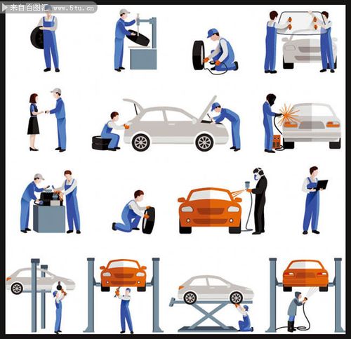 卡通汽修厂图片下载,主题为卡通,可用作插画,汽车图片,工人,修理厂等