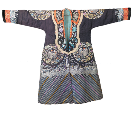 黑底团鹤如意锦袍