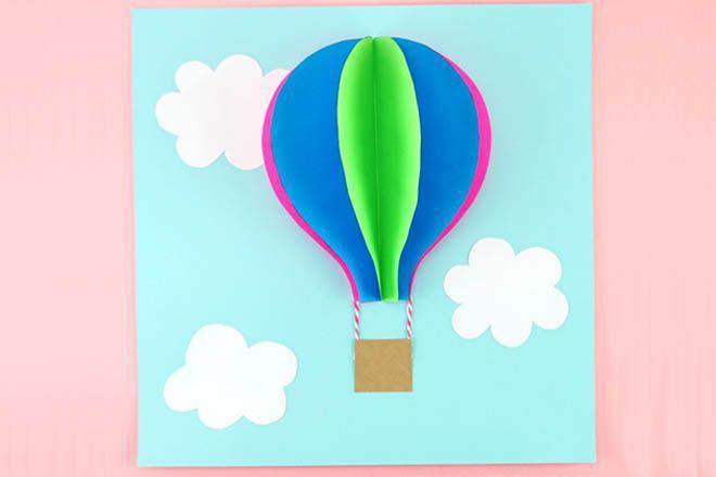 儿童卡纸手工:简单拼贴画有立体效果的热气球(步骤图解)