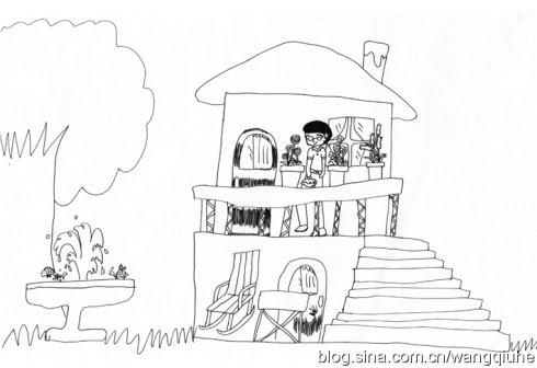 阳台浇花简笔画