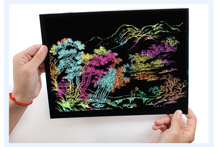 厂家批发炫彩刮画纸a4 加厚刮画纸 儿童刮画纸 环保无味刮刮画
