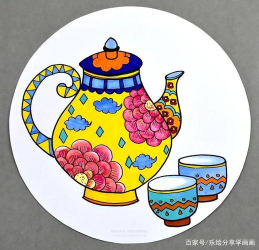 儿童画教程|水彩笔创意课程《美丽的珐琅彩茶具》