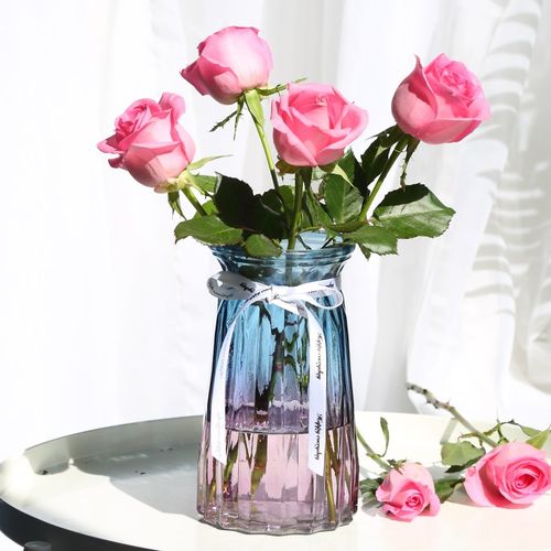 欧式创意彩色透明玻璃花瓶水培植物鲜花百合花瓶客厅插花摆件家用