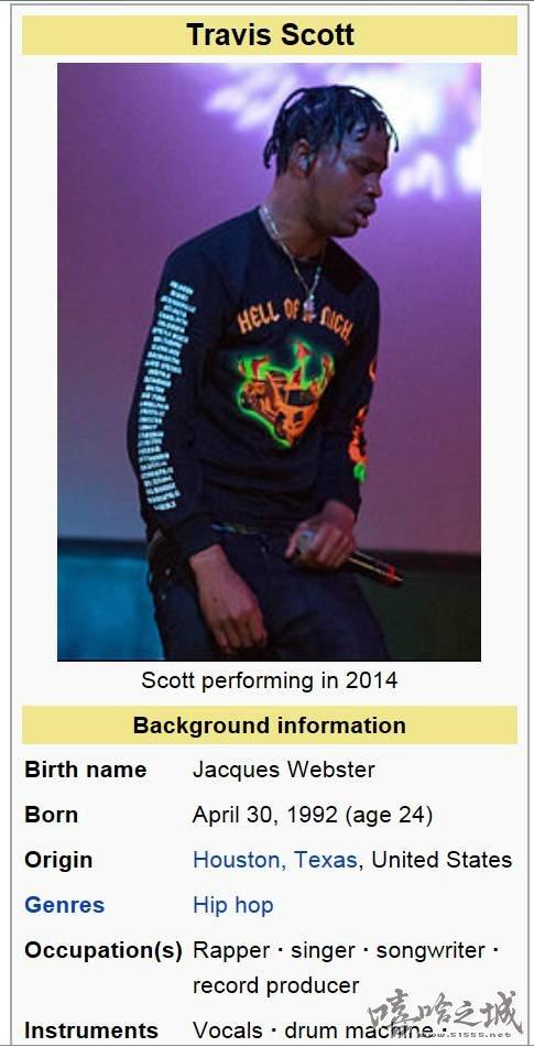 看看travis scott在wiki的头像再看看travis scott 身着 alexandar