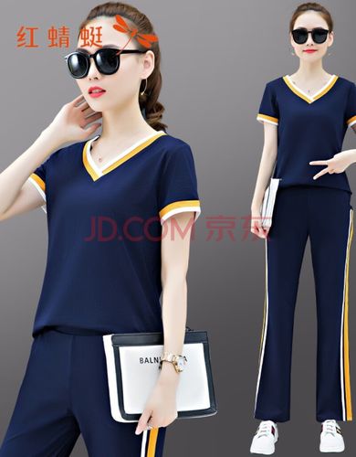 红蜻蜓新品运动服套装女夏季薄款妈妈装纯棉宽松阔腿短袖大码冰丝休闲