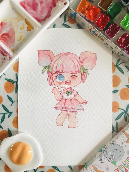 q版桃子拟人_我是原创插画师_文化_绘画