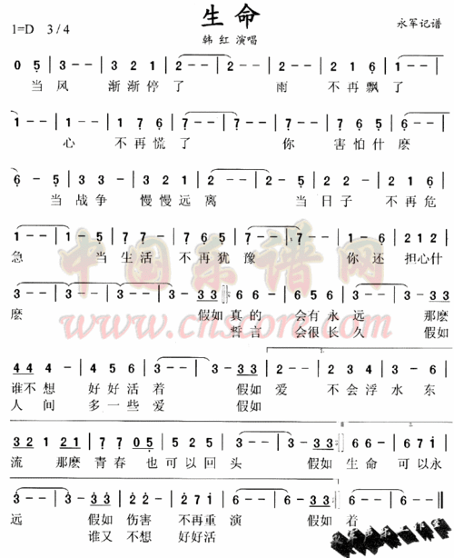 曲谱名生命简谱