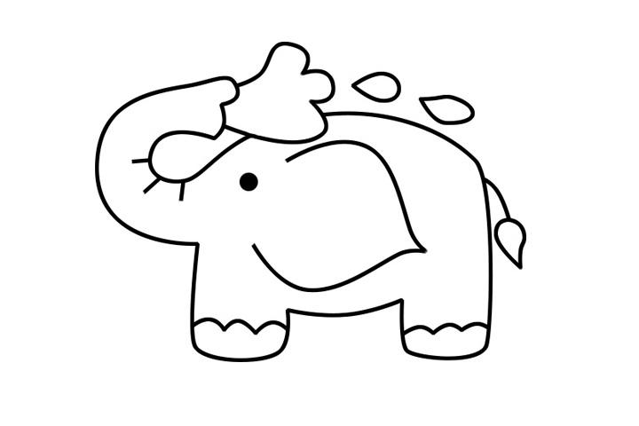 用鼻子吸水洗澡的小象简笔画