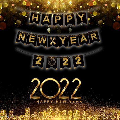 2022新年拉旗happy new year鱼尾旗金色跨年横幅ktv