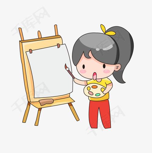 手绘画画的小女孩